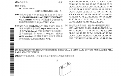 宁德时代公布国际专利申请：“隔离膜、其制备方法及其相关的二次电池和用电装置”
