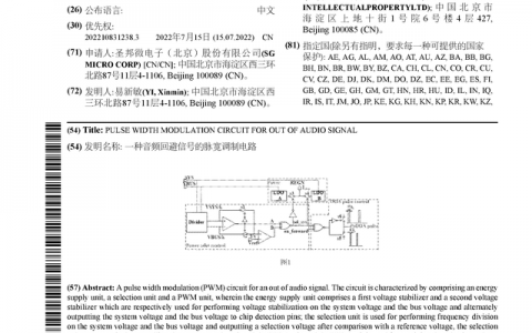 圣邦股份公布国际专利申请：“一种音频回避信号的脉宽调制电路”