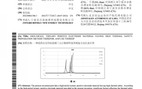 容百科技公布国际专利申请：“一种高热安全性的高镍三元正极材料及其制备方法以及应用”