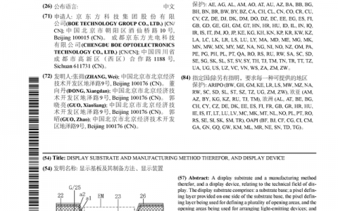 京东方Ａ公布国际专利申请：“显示基板及其制备方法、显示装置”