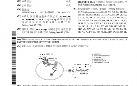 汉王科技公布国际专利申请：“金属纳米簇及其制备方法和检测嗅觉受体激活信号的方法”