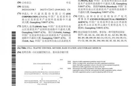 中兴通讯公布国际专利申请：“小区流量控制方法、基站及存储介质”