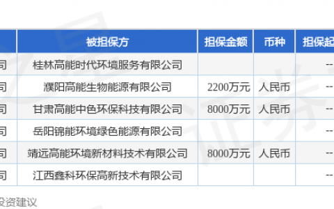 高能环境披露6笔对外担保，被担保公司达6家