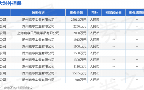 嘉亨家化披露23笔对外担保，被担保公司达2家