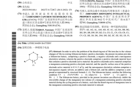 新宙邦公布国际专利申请：“一种锂离子电池”