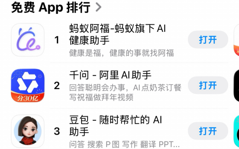 马年春节健康AI“蚂蚁阿福”爆火  登顶苹果应用总榜第一