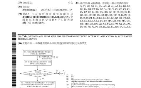 飞天诚信公布国际专利申请：“一种智能终端设备中应用进行网络访问的方法及装置”