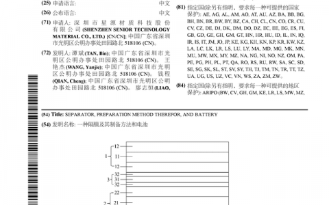 星源材质公布国际专利申请：“一种隔膜及其制备方法和电池”