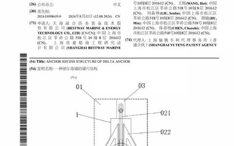 天海防务公布国际专利申请：“一种德尔泰锚的锚穴结构”