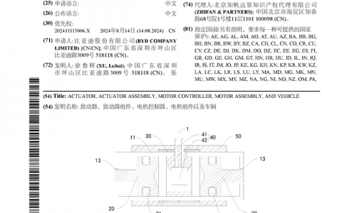 比亚迪公布国际专利申请：“致动器、致动器组件、电机控制器、电机组件以及车辆”