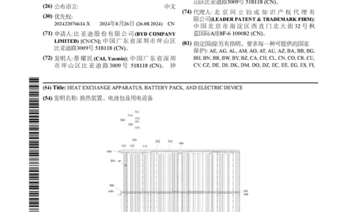 比亚迪公布国际专利申请：“换热装置、电池包及用电设备”